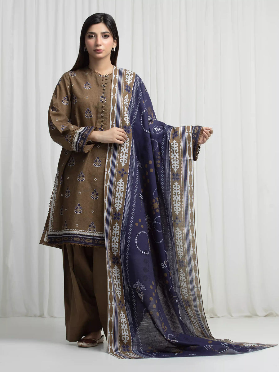 edenrobe Allure Unstitched Printed Khaddar 3Pc Suit EWU6A3-37029