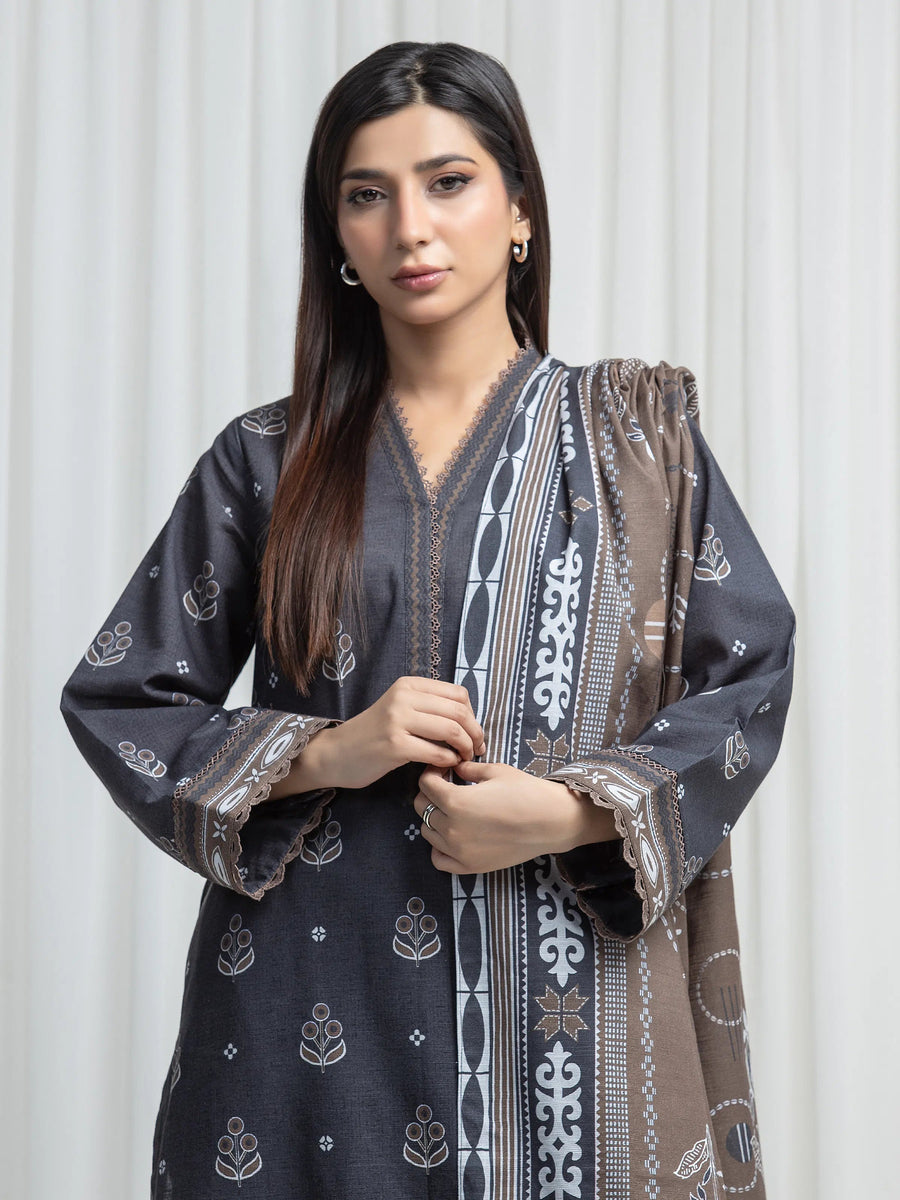edenrobe Allure Unstitched Printed Khaddar 3Pc Suit EWU6A3-37030