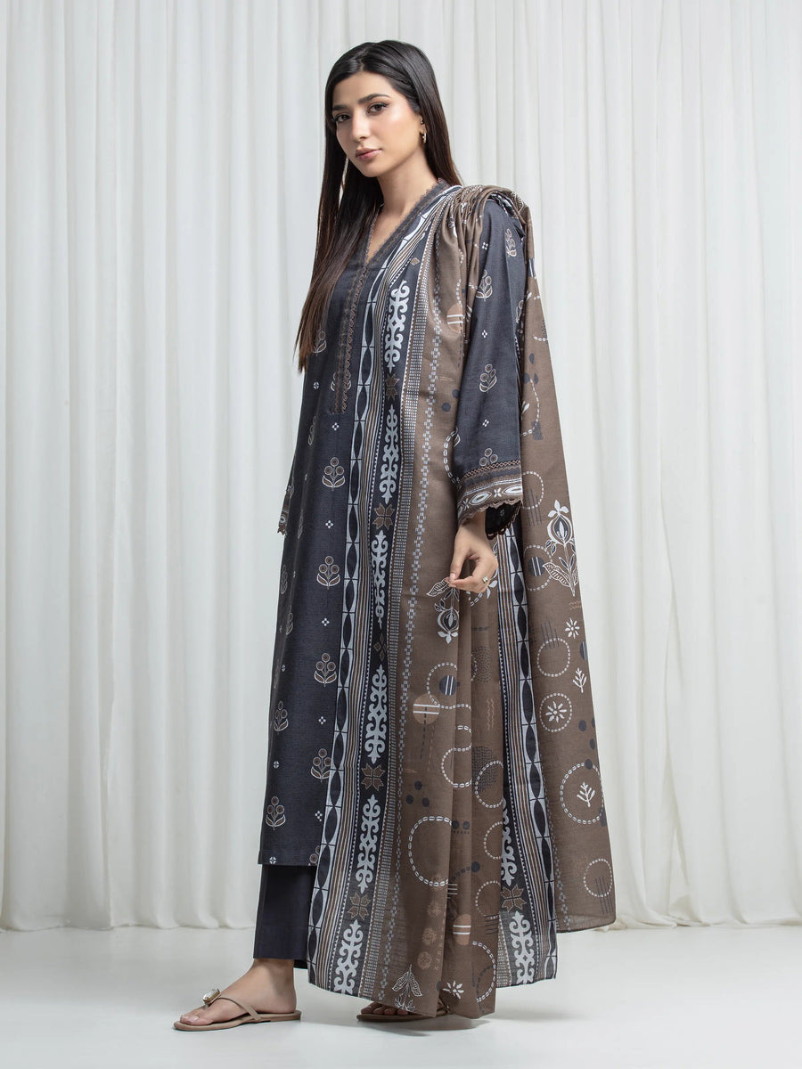 edenrobe Allure Unstitched Printed Khaddar 3Pc Suit EWU6A3-37030