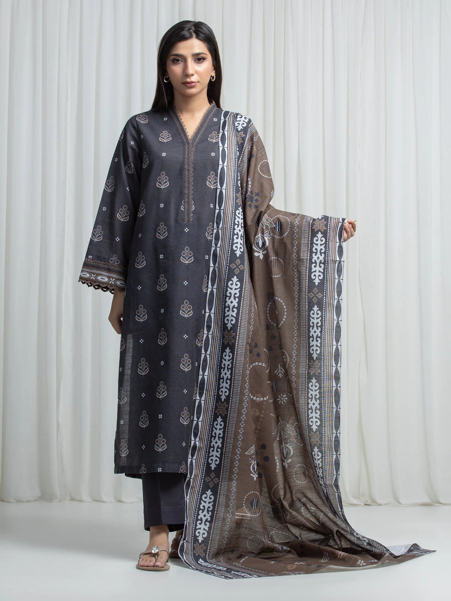 edenrobe Allure Unstitched Printed Khaddar 3Pc Suit EWU6A3-37030