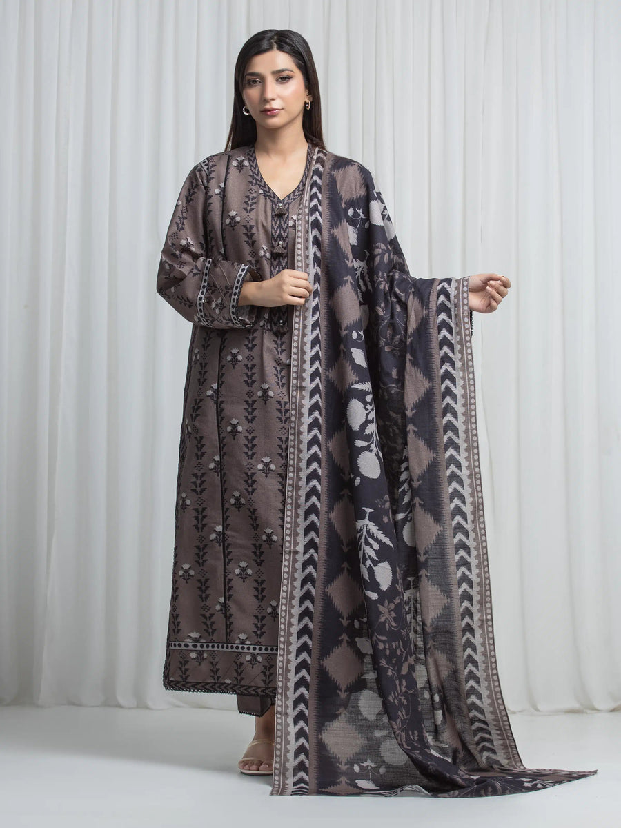 edenrobe Allure Unstitched Printed Khaddar 3Pc Suit EWU6A3-37031