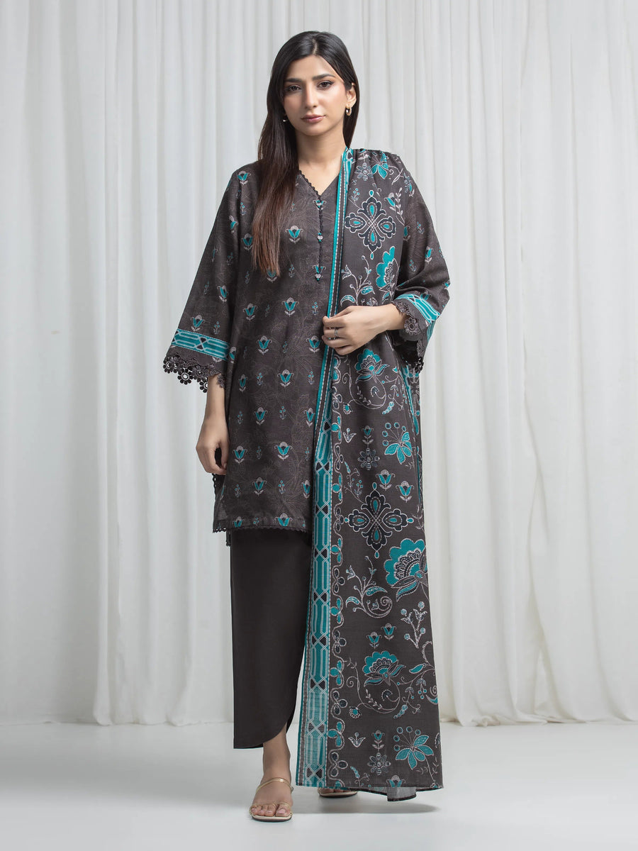 edenrobe Allure Unstitched Printed Khaddar 3Pc Suit EWU6A3-37035