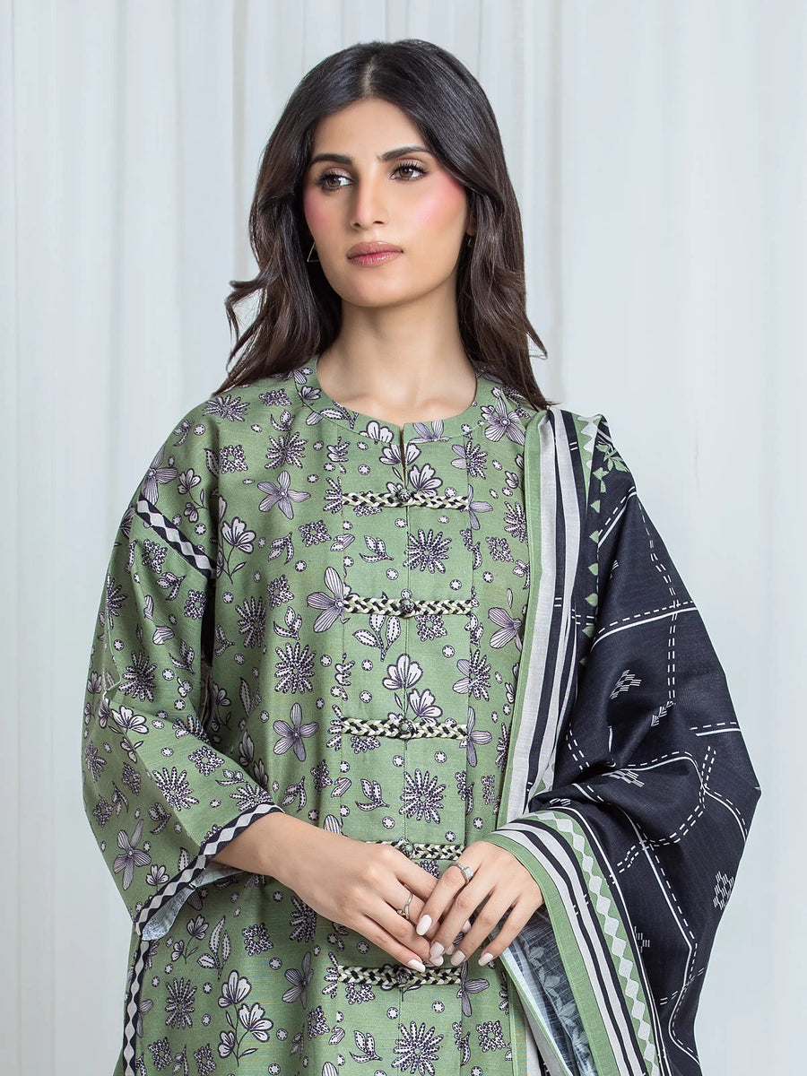 edenrobe Allure Unstitched Printed Khaddar 3Pc Suit EWU6A3-37038