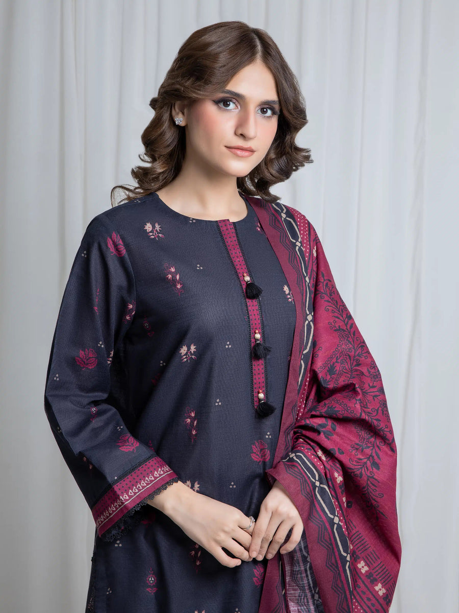 edenrobe Allure Unstitched Printed Khaddar 3Pc Suit EWU6A3-37059