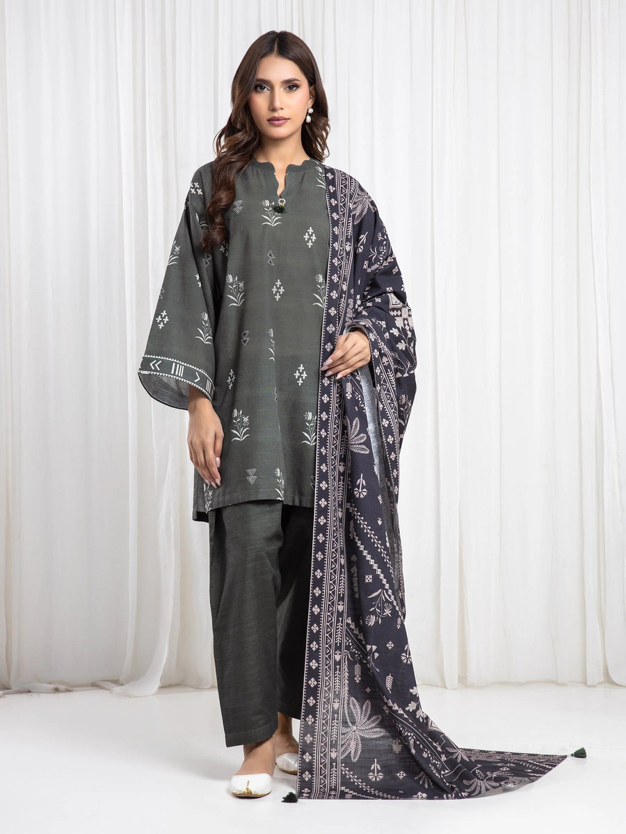 edenrobe Allure Unstitched Printed Khaddar 3Pc Suit EWU6A3-37082