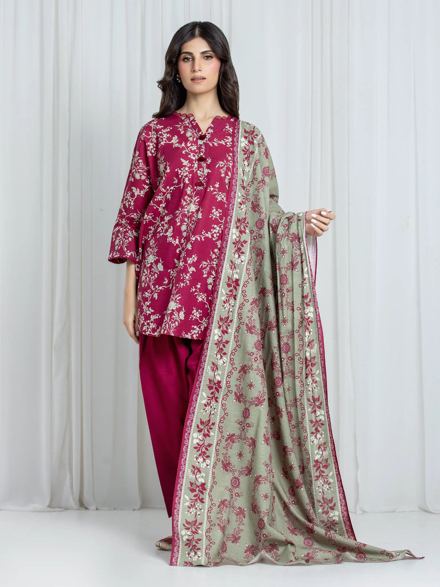 edenrobe Allure Unstitched Printed Khaddar 3Pc Suit EWU6A3-37083