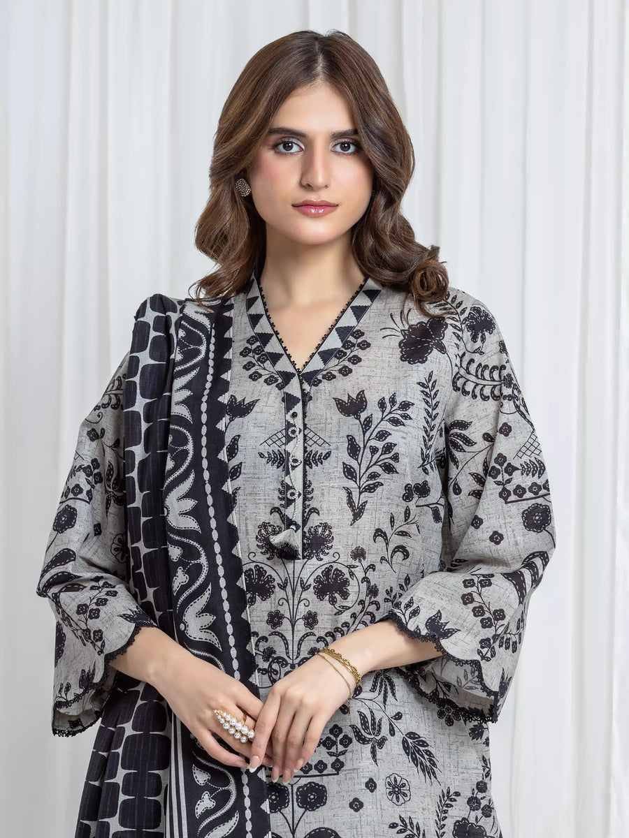 edenrobe Allure Unstitched Printed Khaddar 3Pc Suit EWU6A3-37106