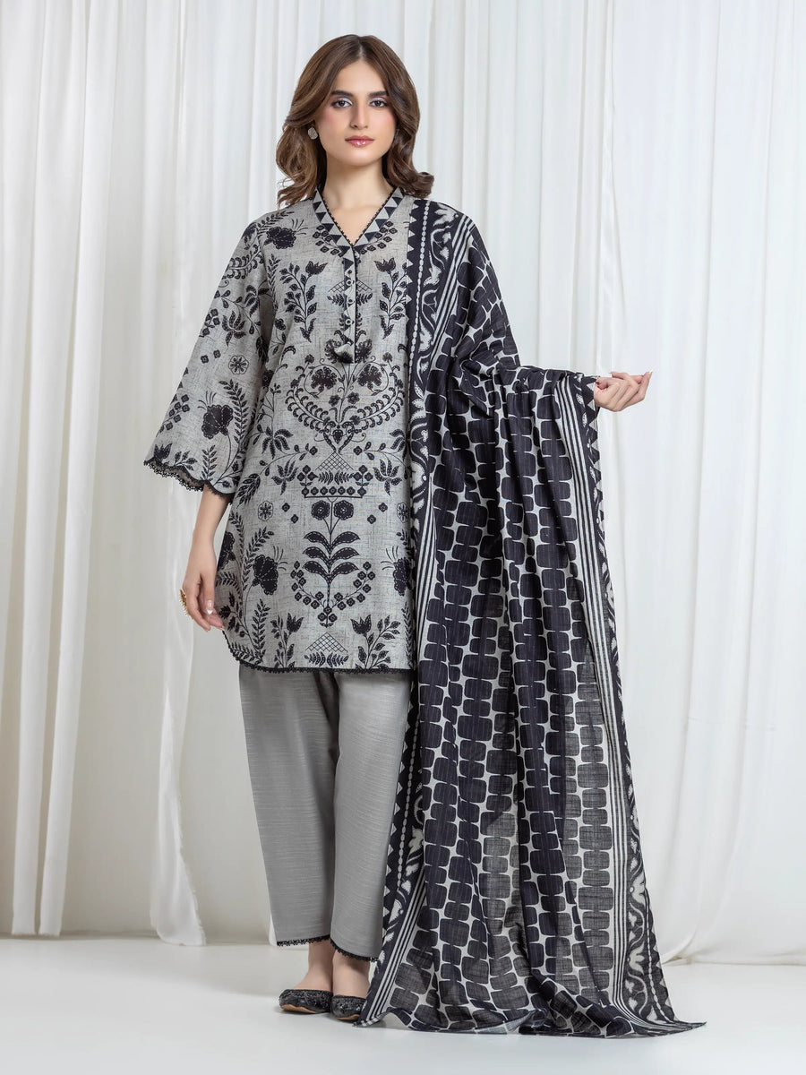 edenrobe Allure Unstitched Printed Khaddar 3Pc Suit EWU6A3-37106