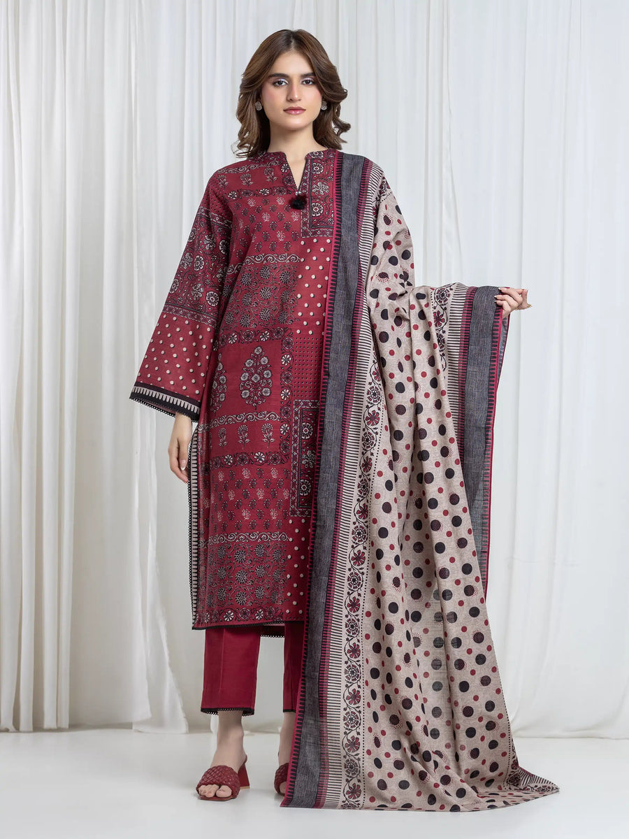 edenrobe Allure Unstitched Printed Khaddar 3Pc Suit EWU6A3-37107