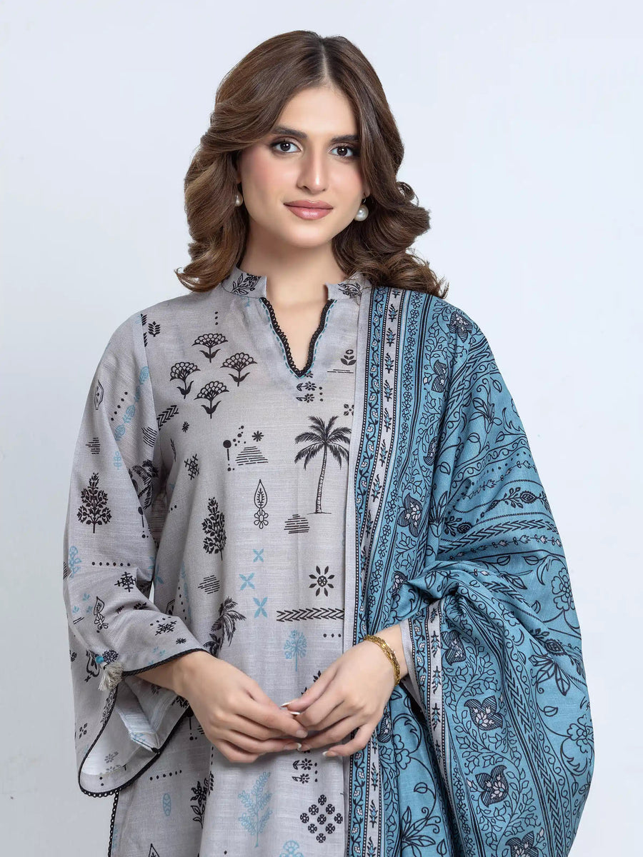 edenrobe Allure Unstitched Printed Khaddar 3Pc Suit EWU6A3-37111