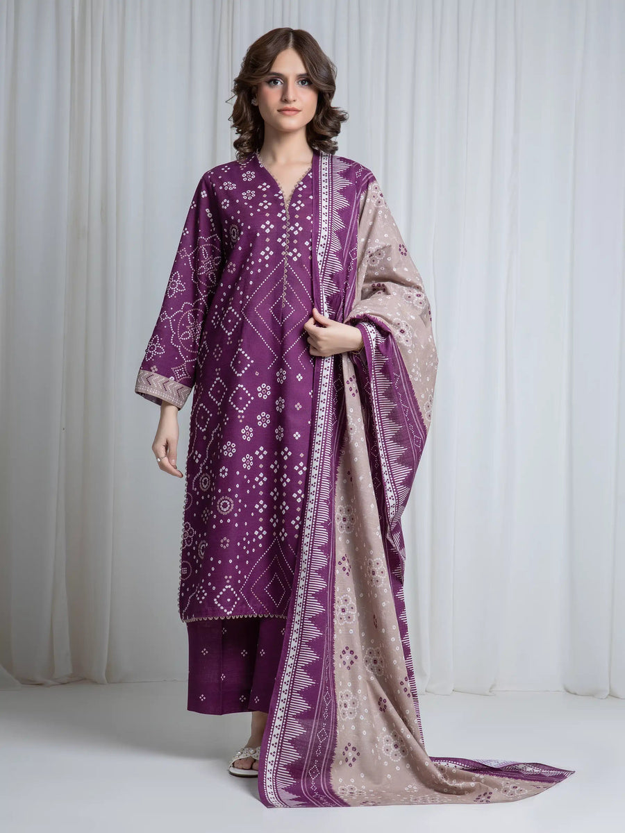 edenrobe Allure Unstitched Printed Khaddar 3Pc Suit EWU6A3-37171
