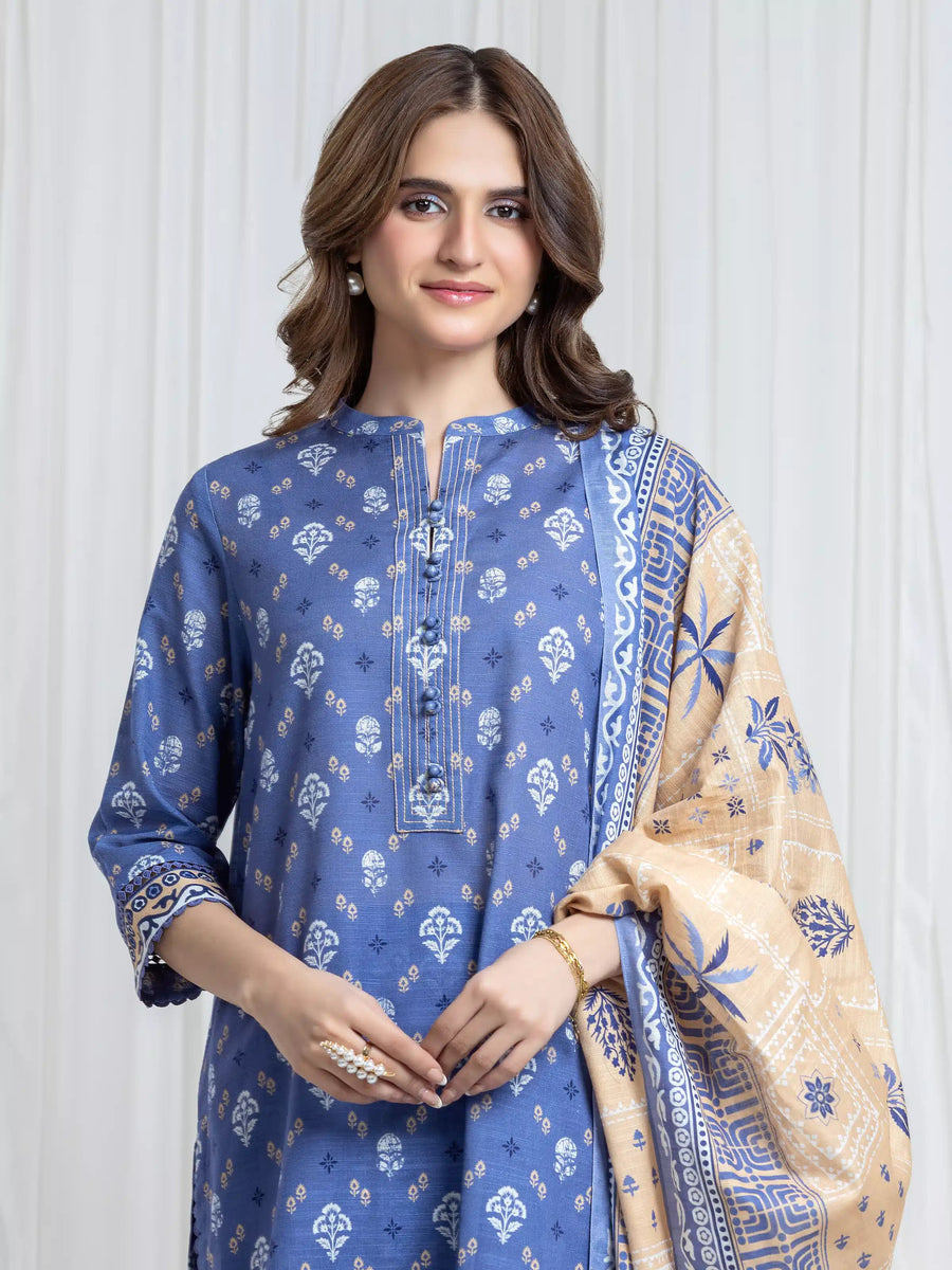 edenrobe Allure Unstitched Printed Khaddar 3Pc Suit EWU6A3-37180