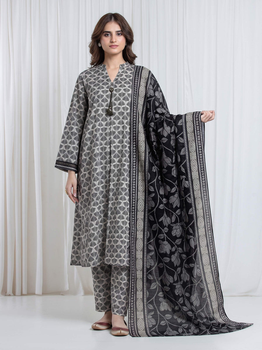 edenrobe Allure Unstitched Printed Khaddar 3Pc Suit EWU6A3-37184