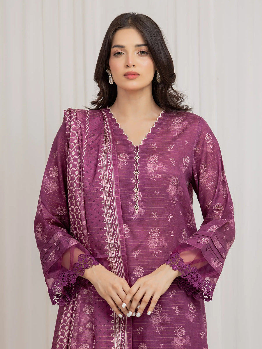 edenrobe Merak Printed Zari Lawn Unstitched 3Pc Suit EWU6M6-003