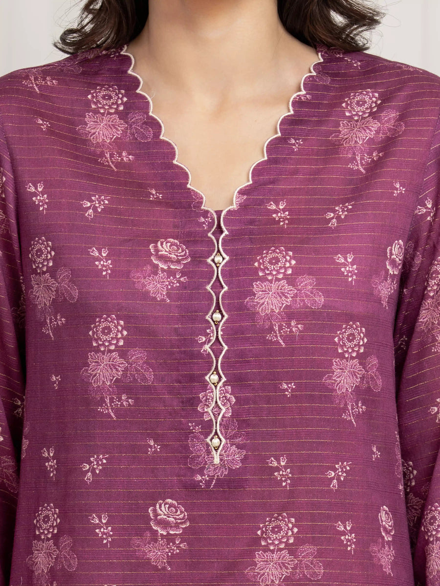 edenrobe Merak Printed Zari Lawn Unstitched 3Pc Suit EWU6M6-003