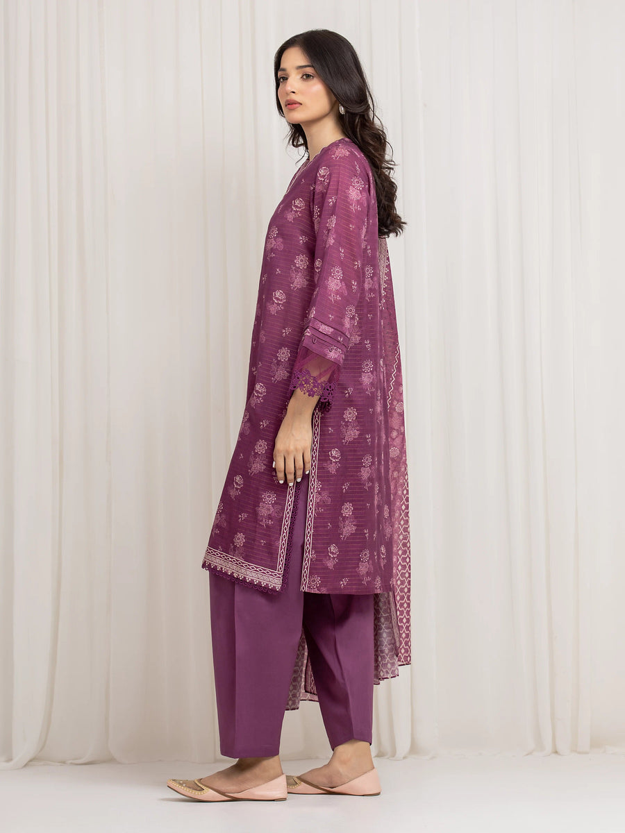 edenrobe Merak Printed Zari Lawn Unstitched 3Pc Suit EWU6M6-003