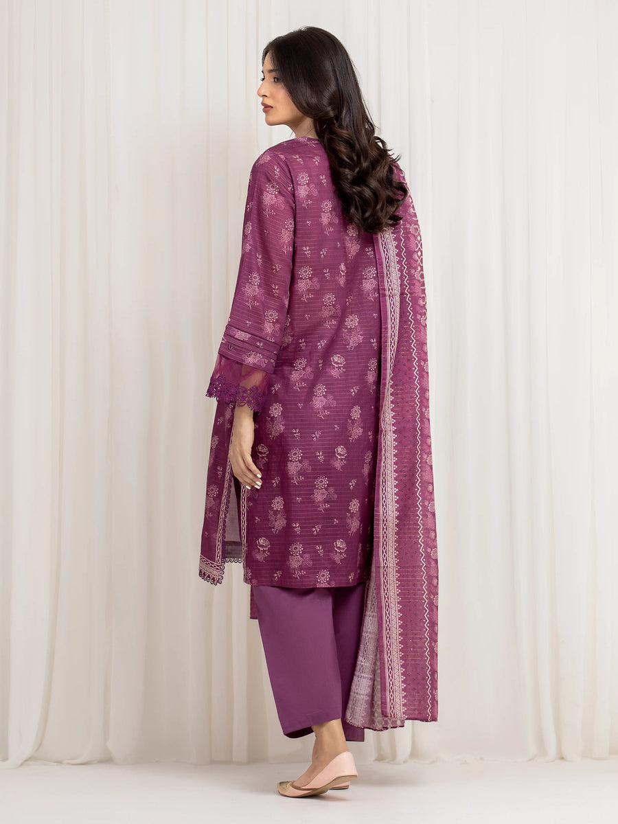 edenrobe Merak Printed Zari Lawn Unstitched 3Pc Suit EWU6M6-003