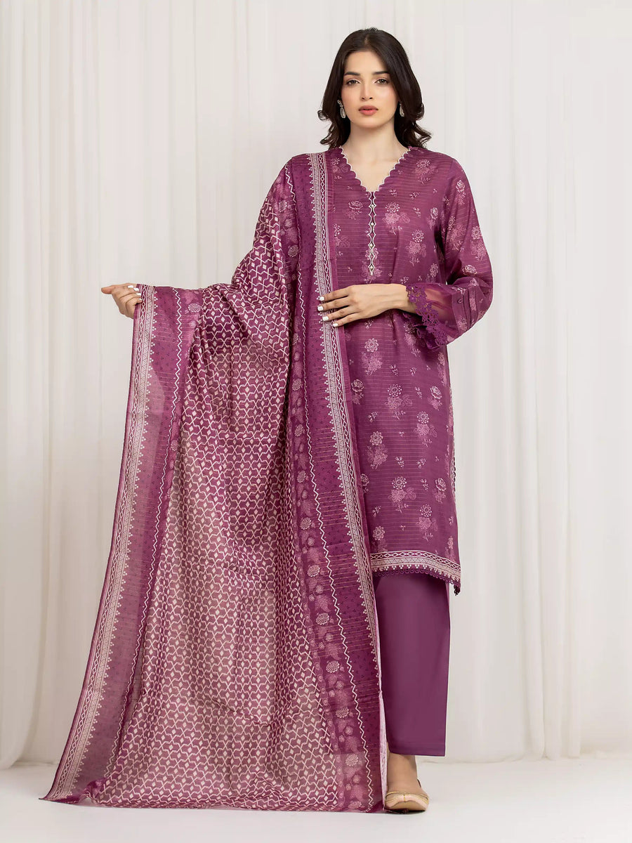 edenrobe Merak Printed Zari Lawn Unstitched 3Pc Suit EWU6M6-003