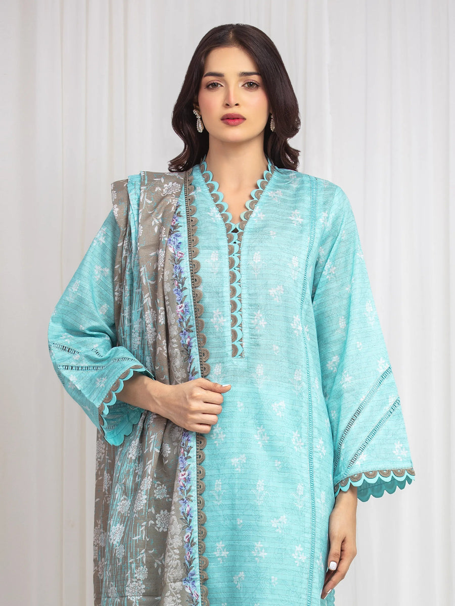 edenrobe Merak Printed Zari Lawn Unstitched 3Pc Suit EWU6M6-004