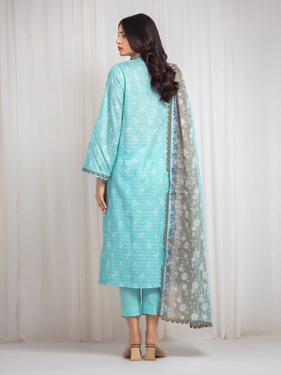 edenrobe Merak Printed Zari Lawn Unstitched 3Pc Suit EWU6M6-004