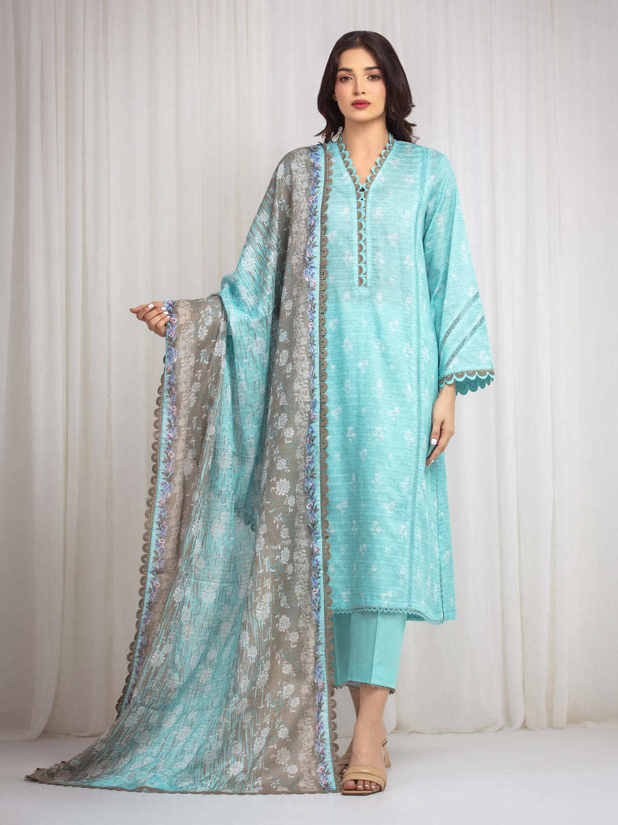 edenrobe Merak Printed Zari Lawn Unstitched 3Pc Suit EWU6M6-004