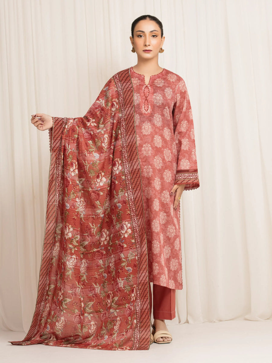 edenrobe Merak Printed Zari Lawn Unstitched 3Pc Suit EWU6M6-005