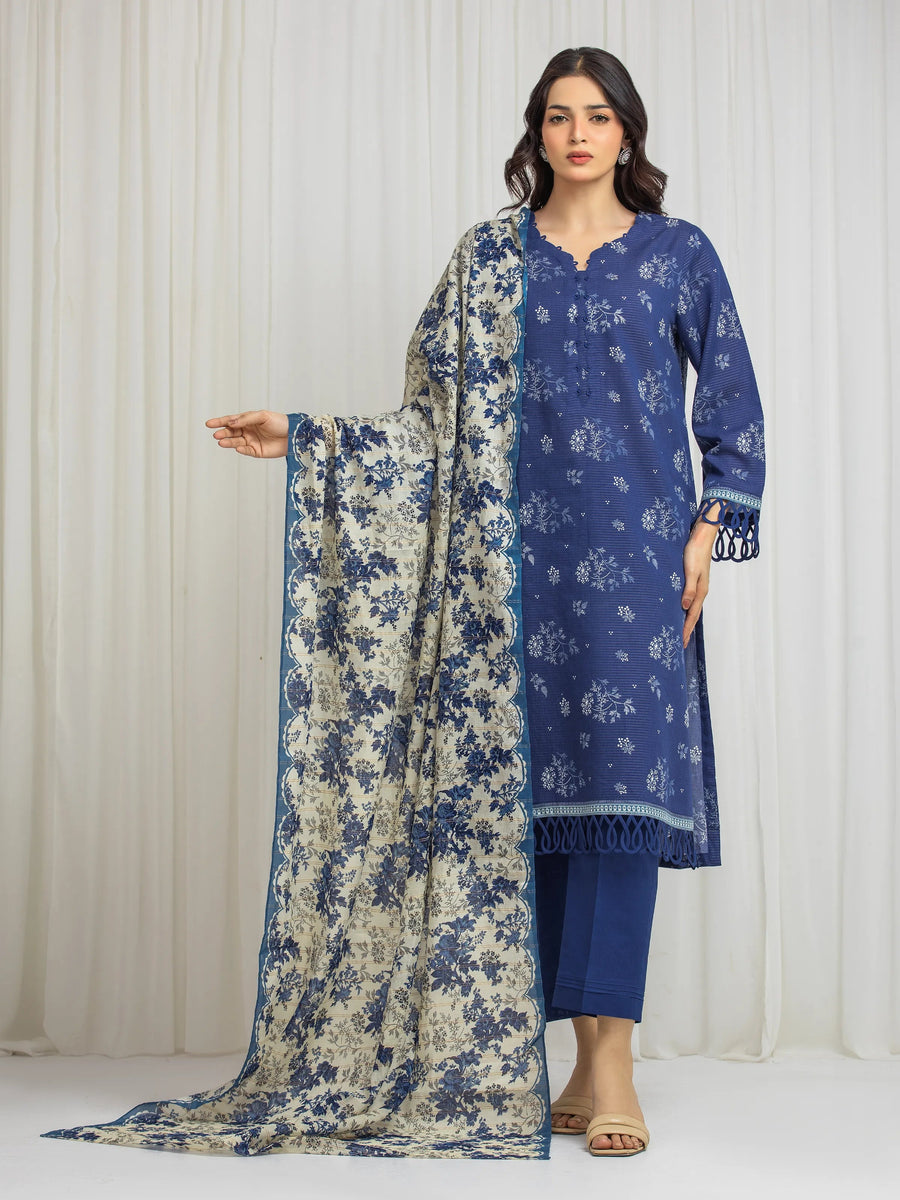edenrobe Merak Printed Zari Lawn Unstitched 3Pc Suit EWU6M6-006