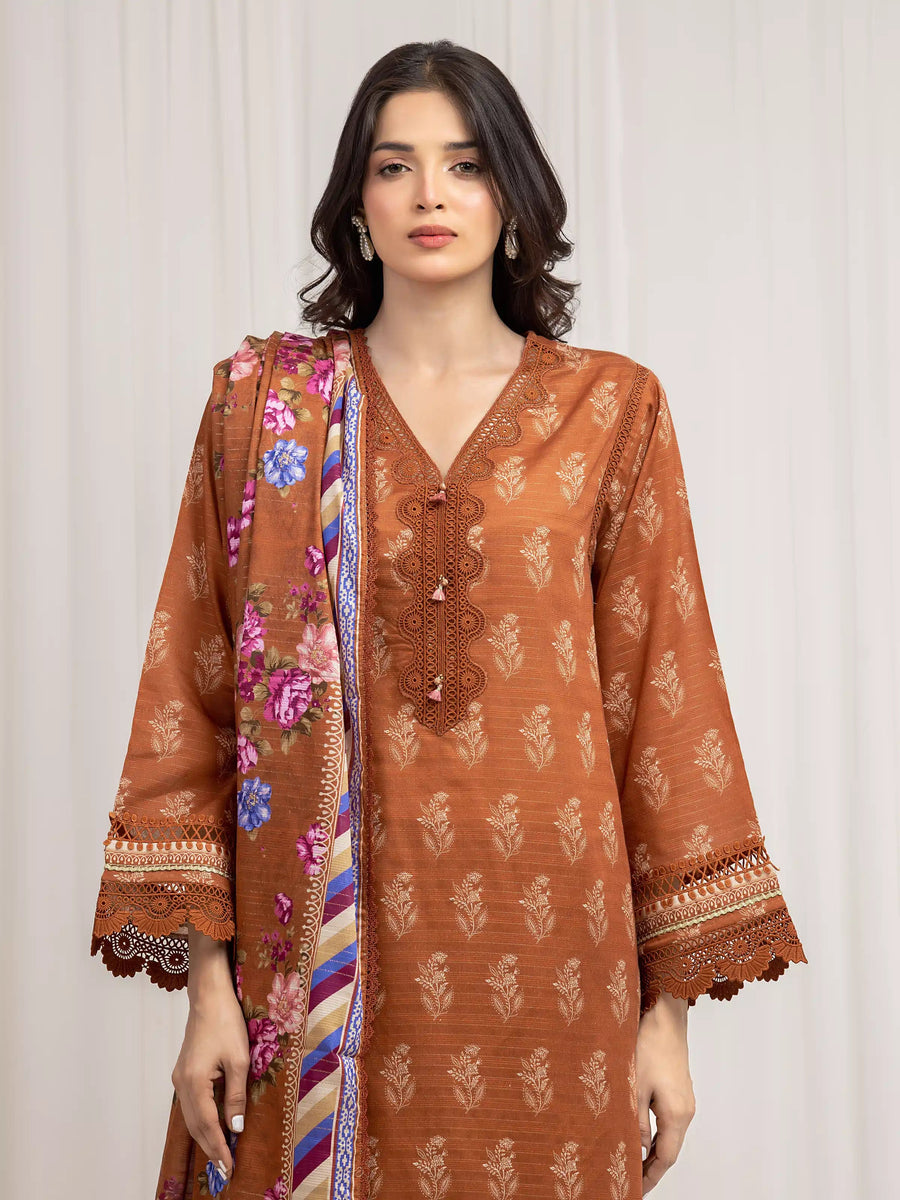 edenrobe Merak Printed Zari Lawn Unstitched 3Pc Suit EWU6M6-007