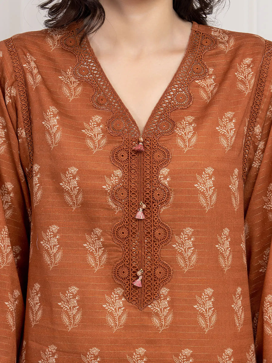 edenrobe Merak Printed Zari Lawn Unstitched 3Pc Suit EWU6M6-007
