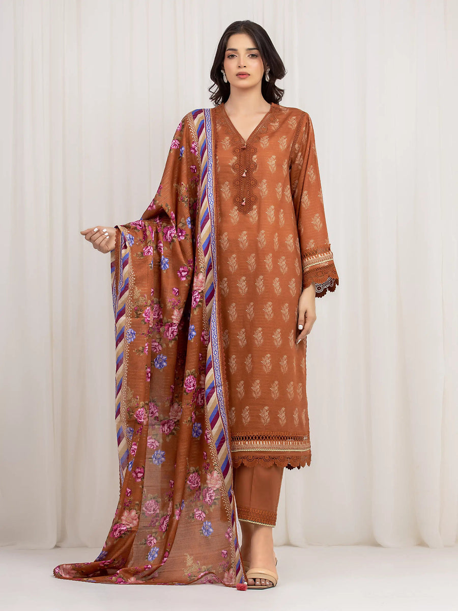 edenrobe Merak Printed Zari Lawn Unstitched 3Pc Suit EWU6M6-007