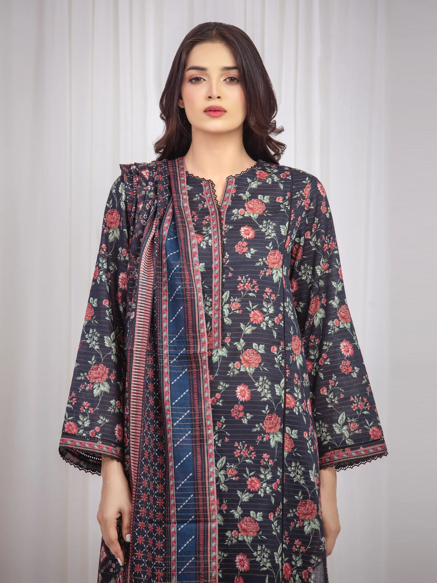edenrobe Merak Printed Zari Lawn Unstitched 3Pc Suit EWU6M6-011