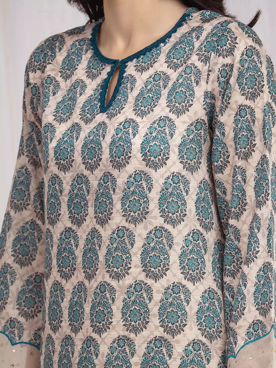 edenrobe Merak Printed Zari Lawn Unstitched 3Pc Suit EWU6M6-012