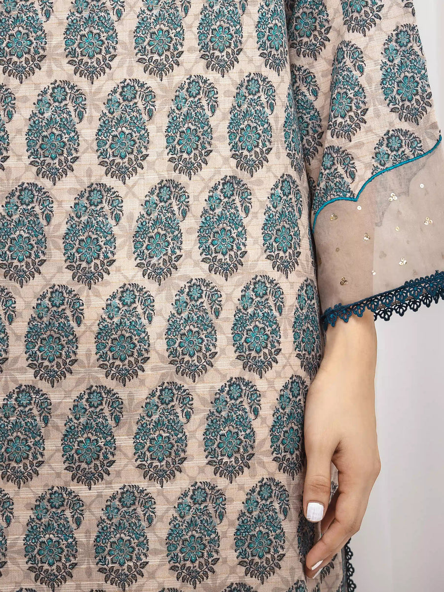 edenrobe Merak Printed Zari Lawn Unstitched 3Pc Suit EWU6M6-012