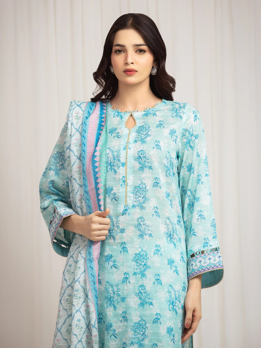edenrobe Merak Printed Zari Lawn Unstitched 3Pc Suit EWU6M6-013