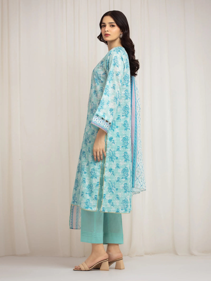 edenrobe Merak Printed Zari Lawn Unstitched 3Pc Suit EWU6M6-013