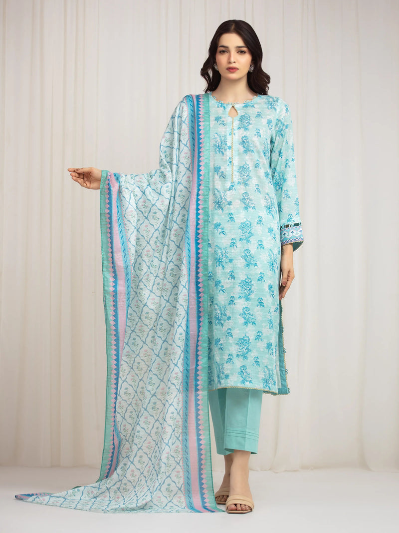 edenrobe Merak Printed Zari Lawn Unstitched 3Pc Suit EWU6M6-013