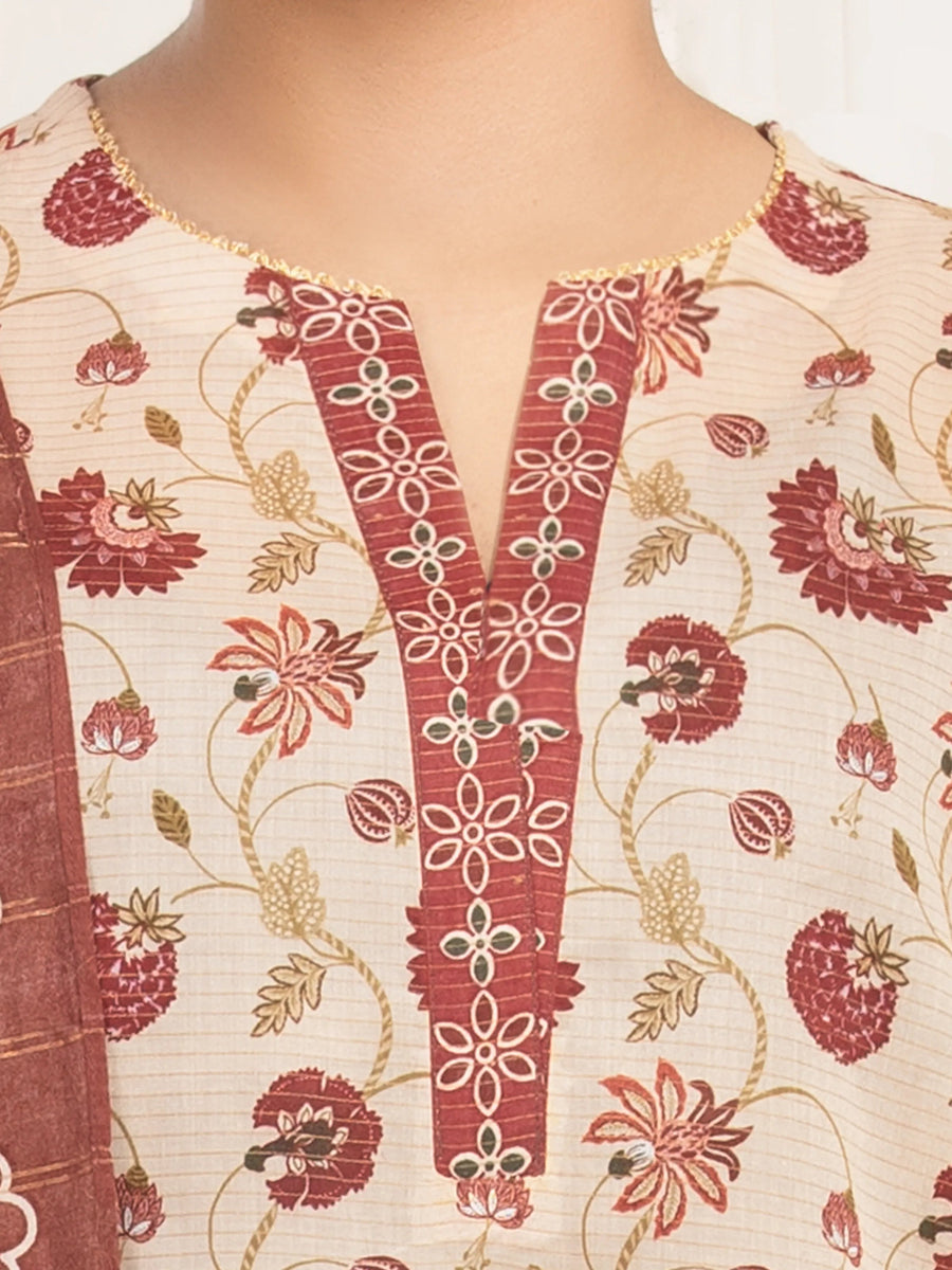 edenrobe Merak Printed Zari Lawn Unstitched 3Pc Suit EWU6M6-014