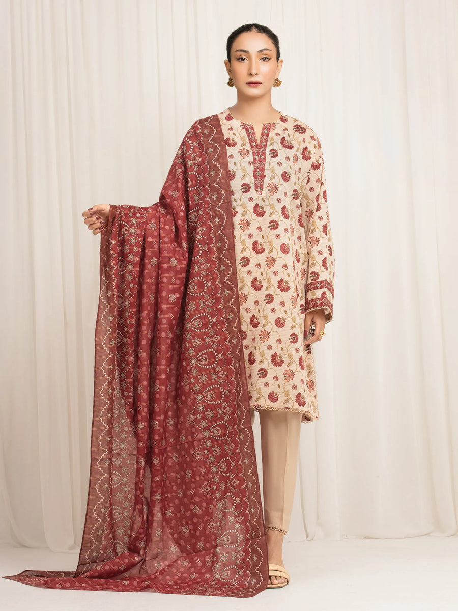 edenrobe Merak Printed Zari Lawn Unstitched 3Pc Suit EWU6M6-014