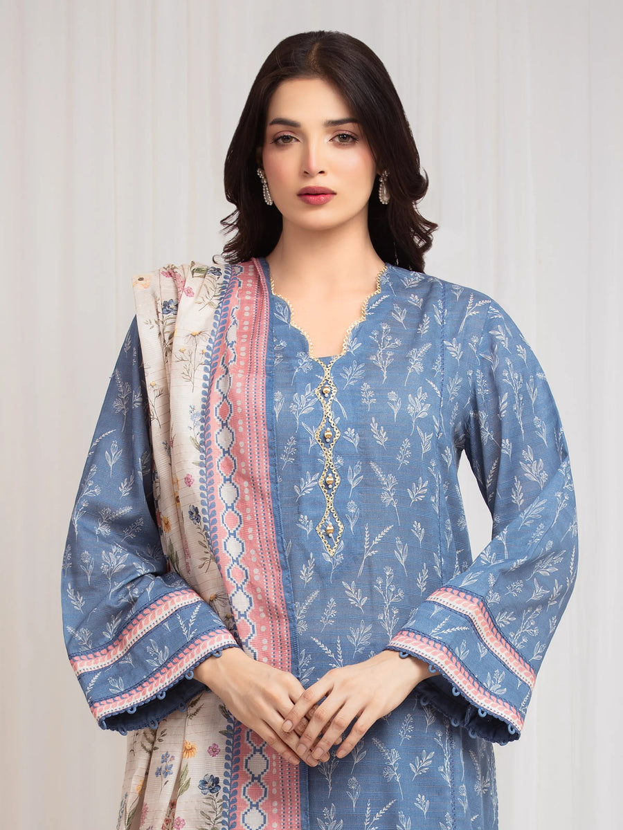 edenrobe Merak Printed Zari Lawn Unstitched 3Pc Suit EWU6M6-015