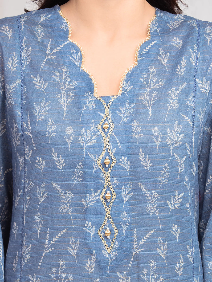 edenrobe Merak Printed Zari Lawn Unstitched 3Pc Suit EWU6M6-015