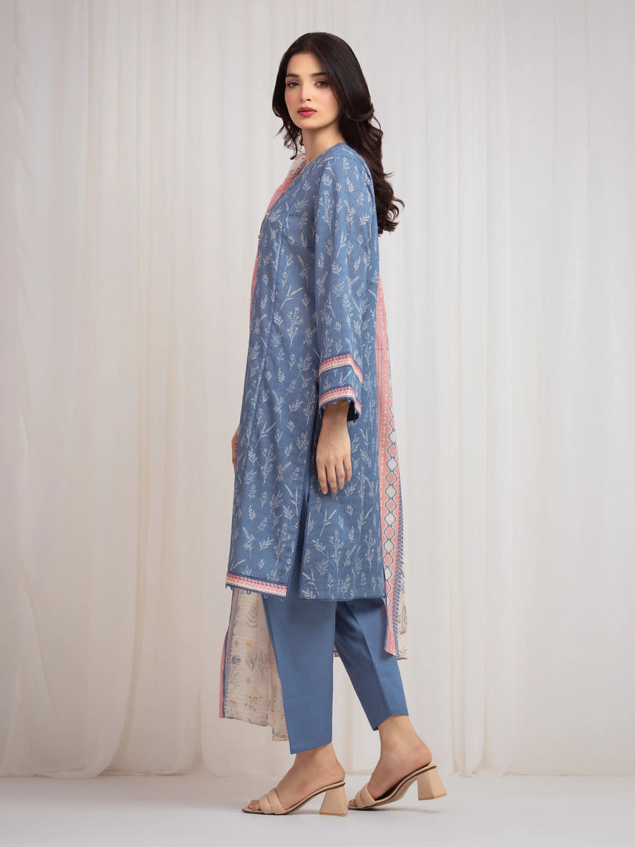 edenrobe Merak Printed Zari Lawn Unstitched 3Pc Suit EWU6M6-015