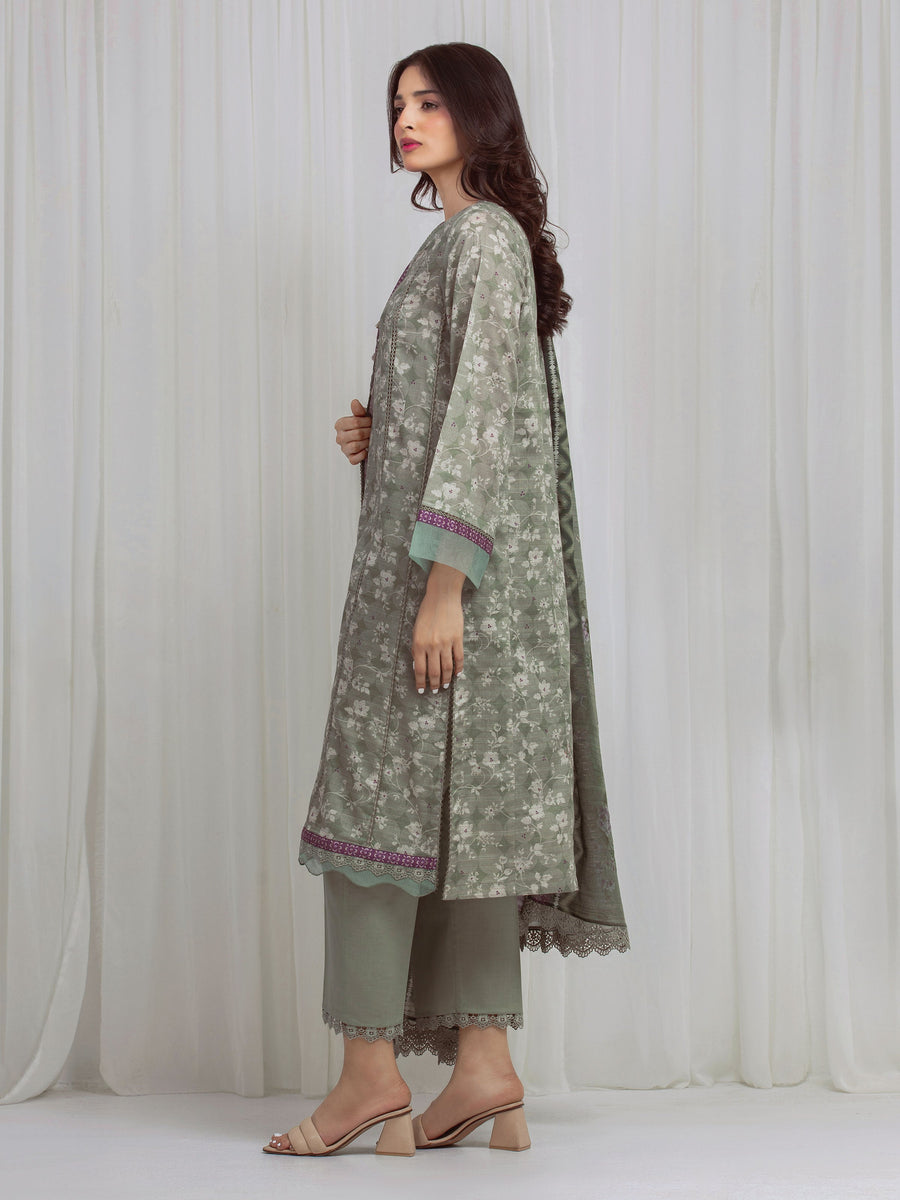 edenrobe Merak Printed Zari Lawn Unstitched 3Pc Suit EWU6M6-017