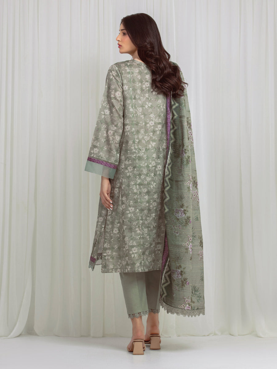 edenrobe Merak Printed Zari Lawn Unstitched 3Pc Suit EWU6M6-017