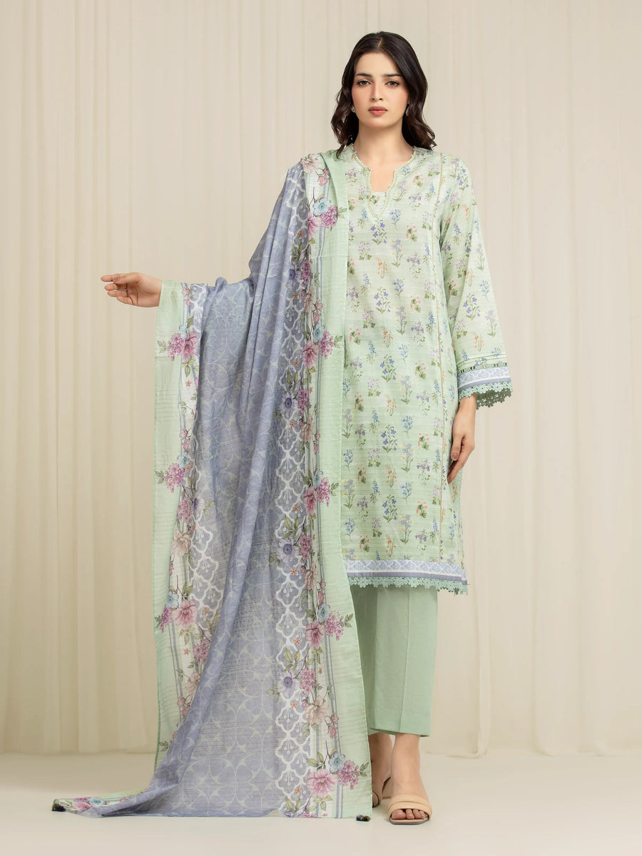 edenrobe Merak Printed Zari Lawn Unstitched 3Pc Suit EWU6M6-019