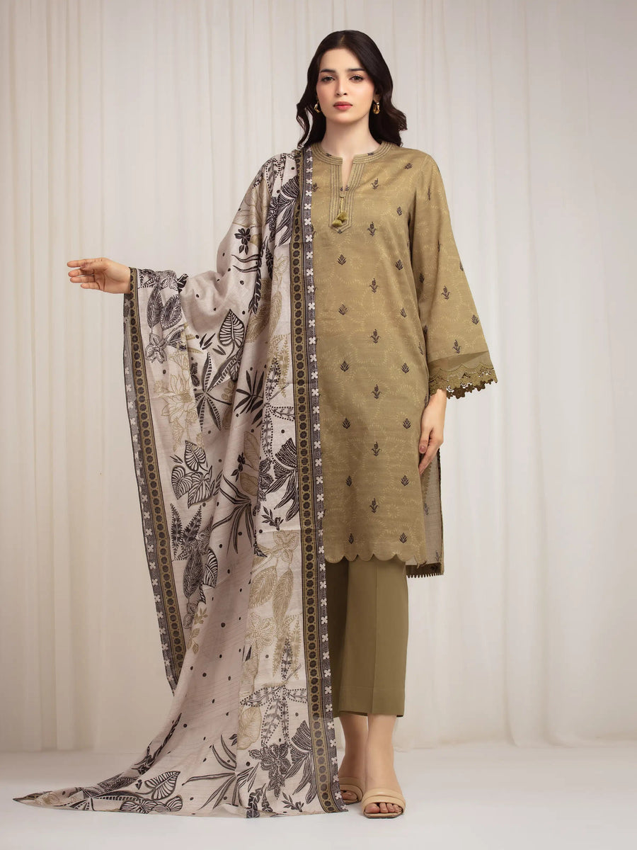 edenrobe Merak Printed Zari Lawn Unstitched 3Pc Suit EWU6M6-020