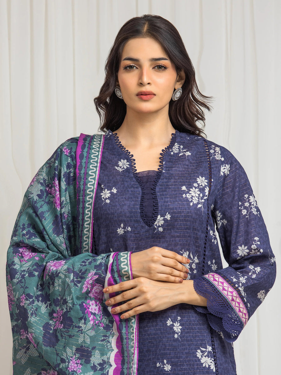 edenrobe Merak Printed Zari Lawn Unstitched 3Pc Suit EWU6M6-022