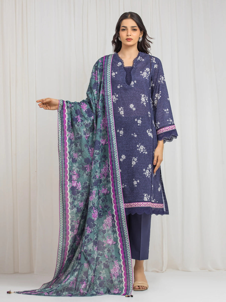 edenrobe Merak Printed Zari Lawn Unstitched 3Pc Suit EWU6M6-022