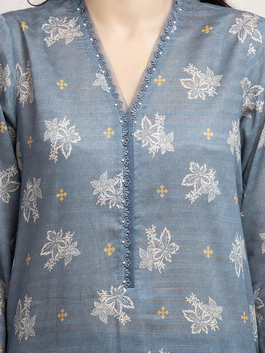edenrobe Merak Printed Zari Lawn Unstitched 3Pc Suit EWU6M6-024