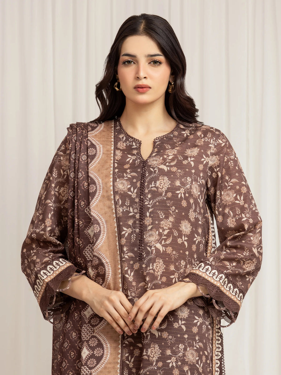 edenrobe Merak Printed Zari Lawn Unstitched 3Pc Suit EWU6M6-025