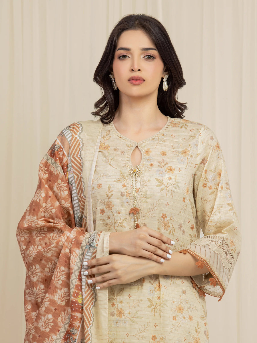 edenrobe Merak Printed Zari Lawn Unstitched 3Pc Suit EWU6M6-026